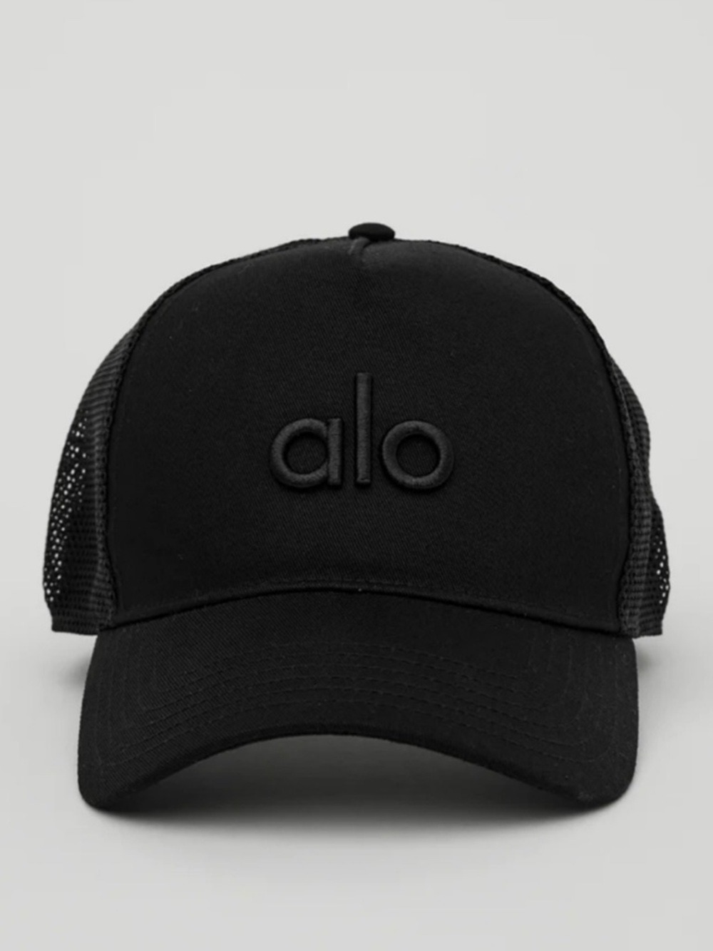 ALO Yoga Black Mesh Logo Trucker Hat